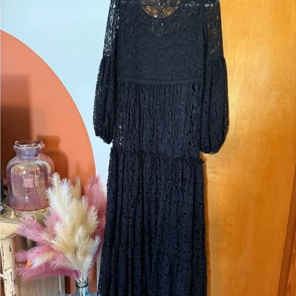 knee length dresses for ladies Airabella Long Sleeve Lace Mini Dress | Black | Womens main image 1